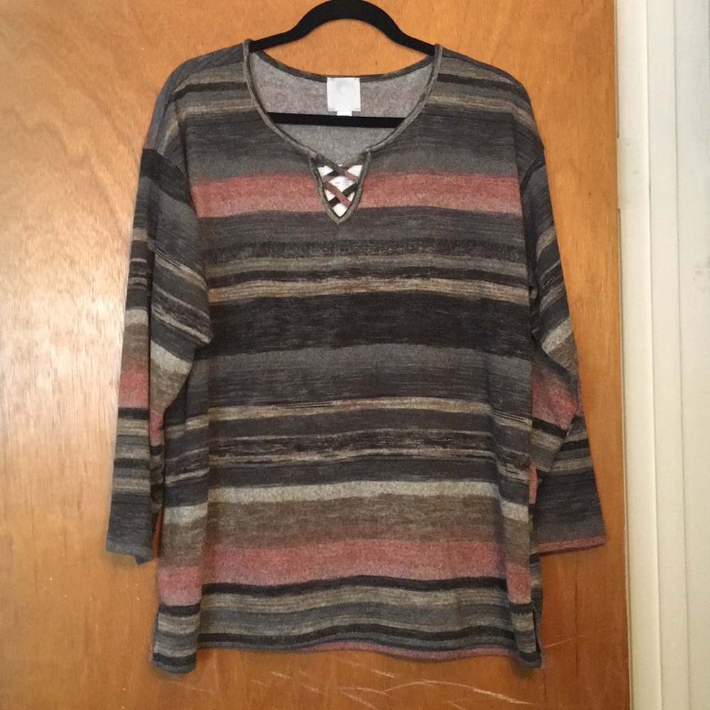 NWT. Women’s plus striped crisscross sweater